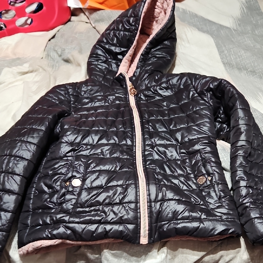 Michael Kors Black and Pink Kids Puffer Jacket